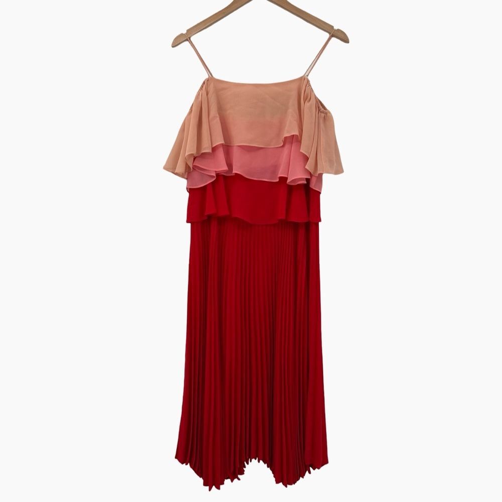 Anthropologie Delfi Collective Madeira Tiered Midi Dress Peach/Pink/Red | Small - Picture 2 of 9